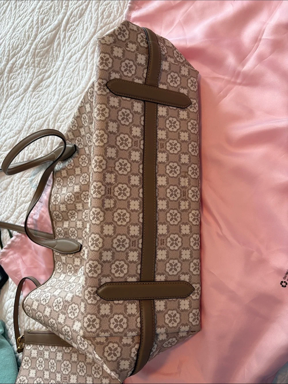 kate spade pink beige floral jacquard tote